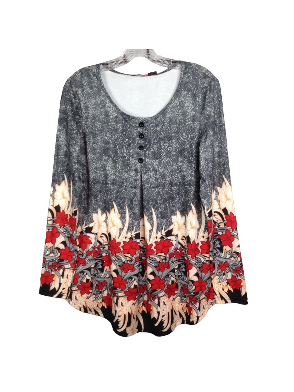 DJT Floral Print Long Pleated Front Blouse Shirt Size M